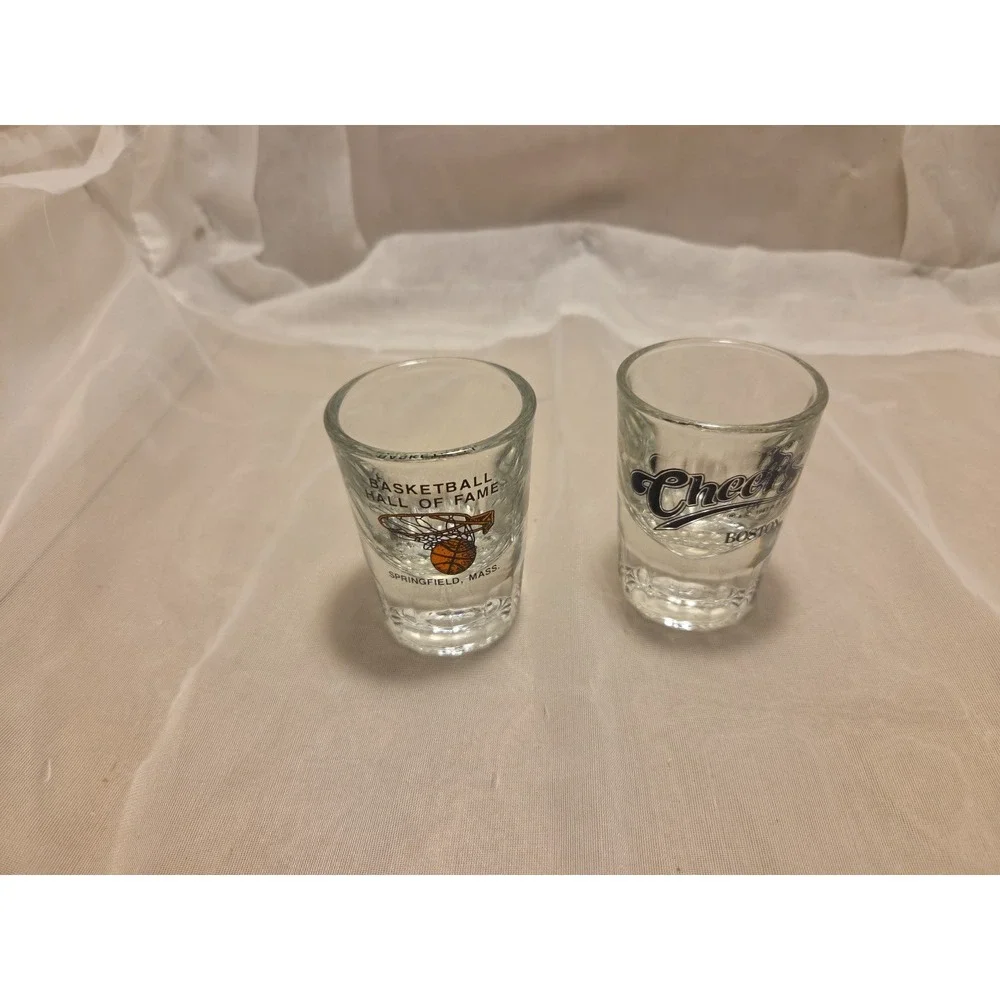 3in Heavy Base Vtg Cheers Boston 1987 & Basketball Hall‎ of Fame Shot Glasses